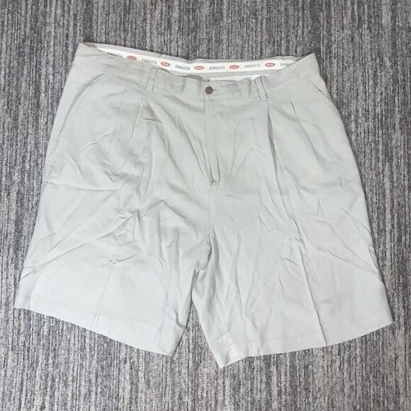 Baracuta Mens Size 40 Waist Silk Chino Pleated Front Shorts‎ Tan Khaki Pockets * - Picture 1 of 7